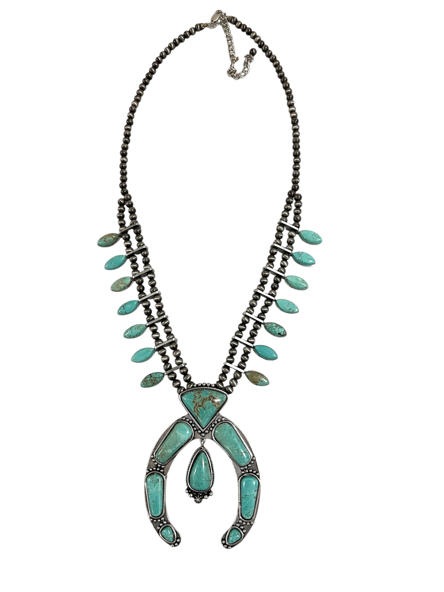 26" to 31" Long Full Squash Blossom Turquoise Necklace 732248