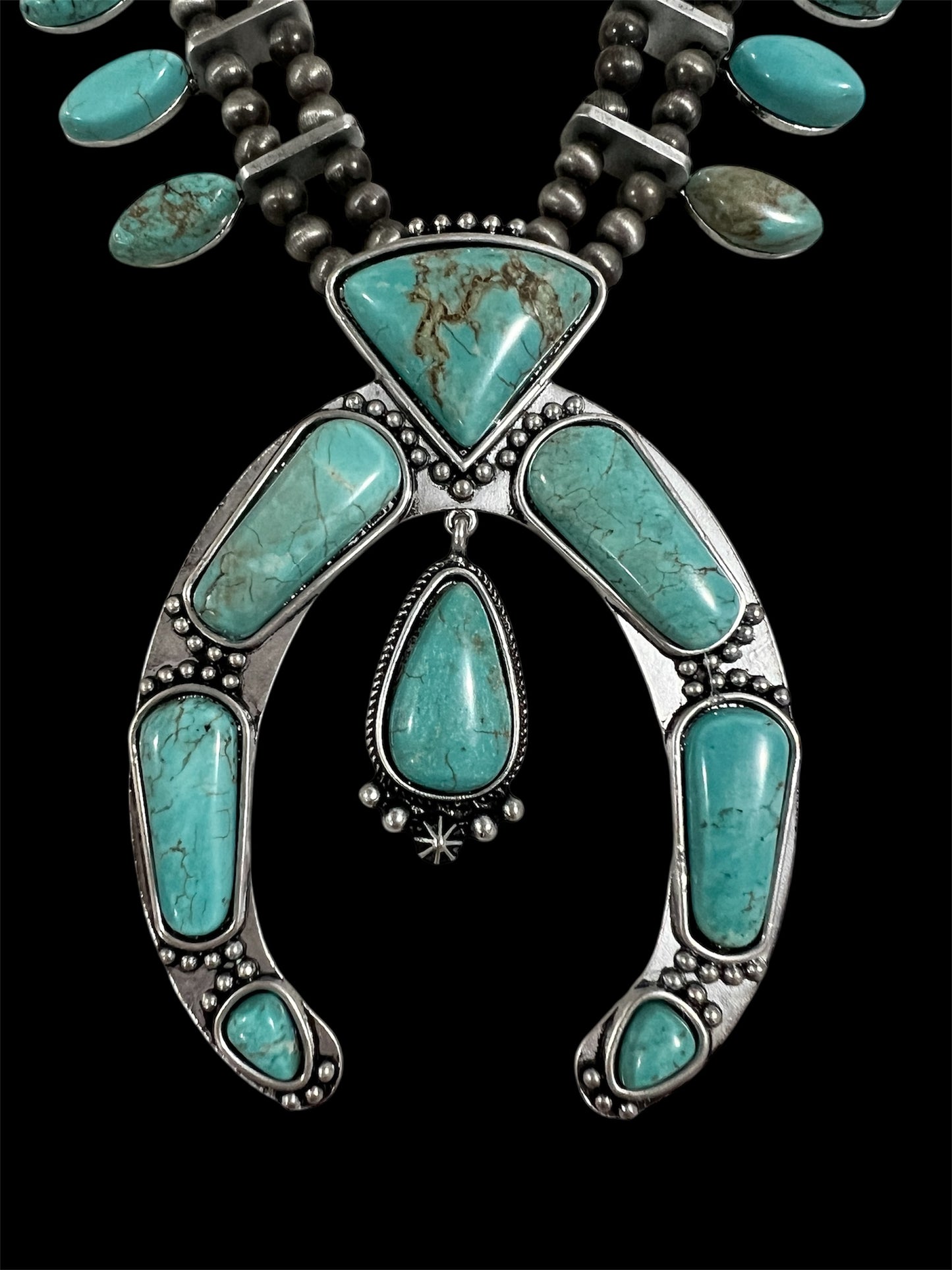 26" to 31" Long Full Squash Blossom Turquoise Necklace 732248