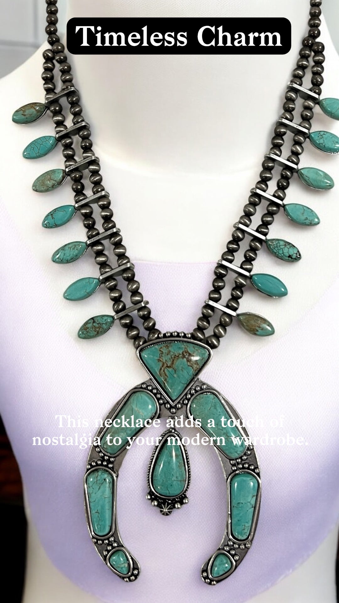 26" to 31" Long Full Squash Blossom Turquoise Necklace 732248