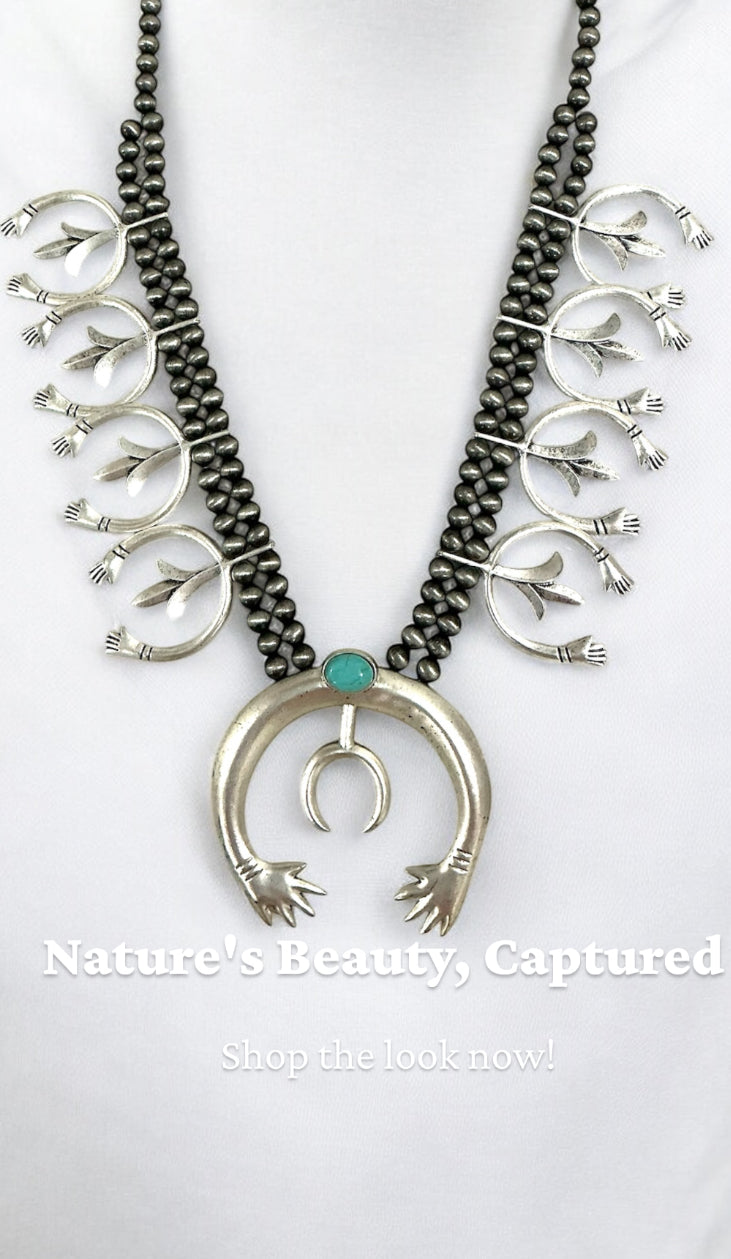 30" to 32" Long, Full Squash Blossom Turquoise Necklace, 8mm Navajo Bead, Big 3.5." Pendant 732311