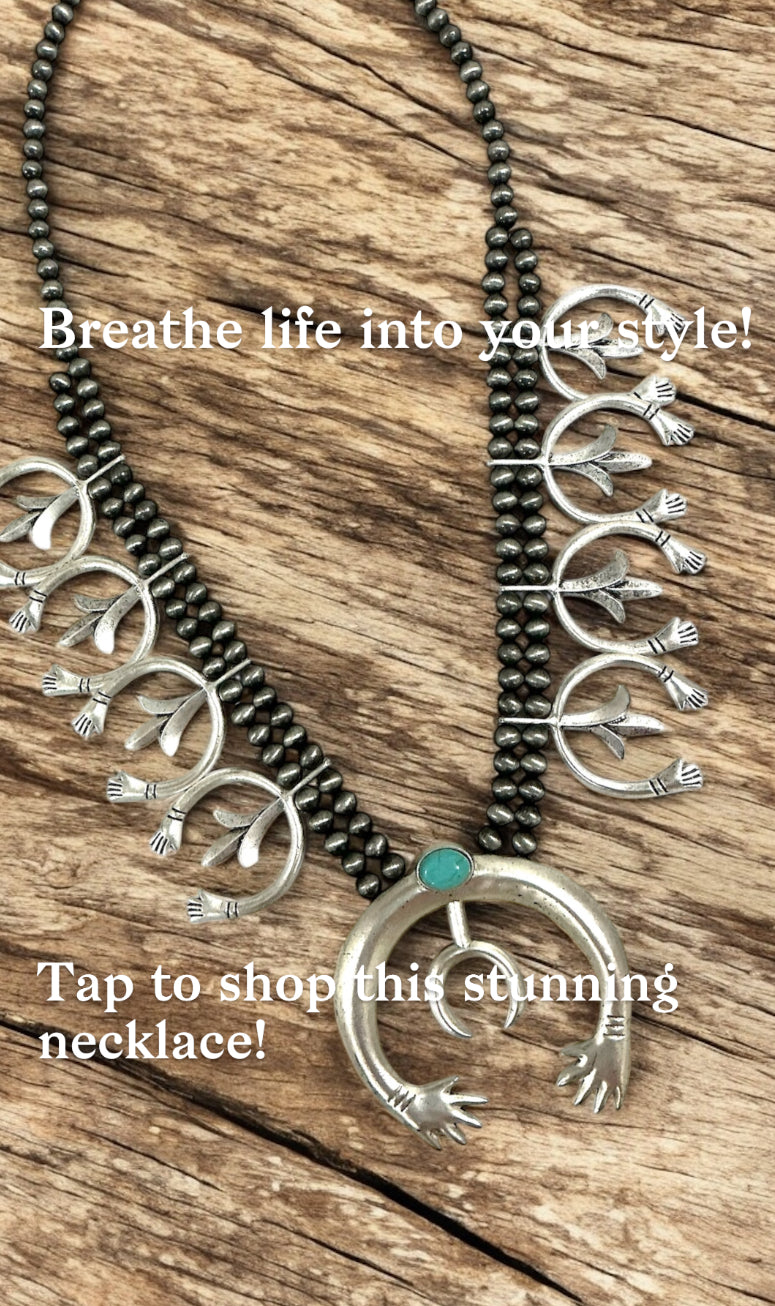 30" to 32" Long, Full Squash Blossom Turquoise Necklace, 8mm Navajo Bead, Big 3.5." Pendant 732311