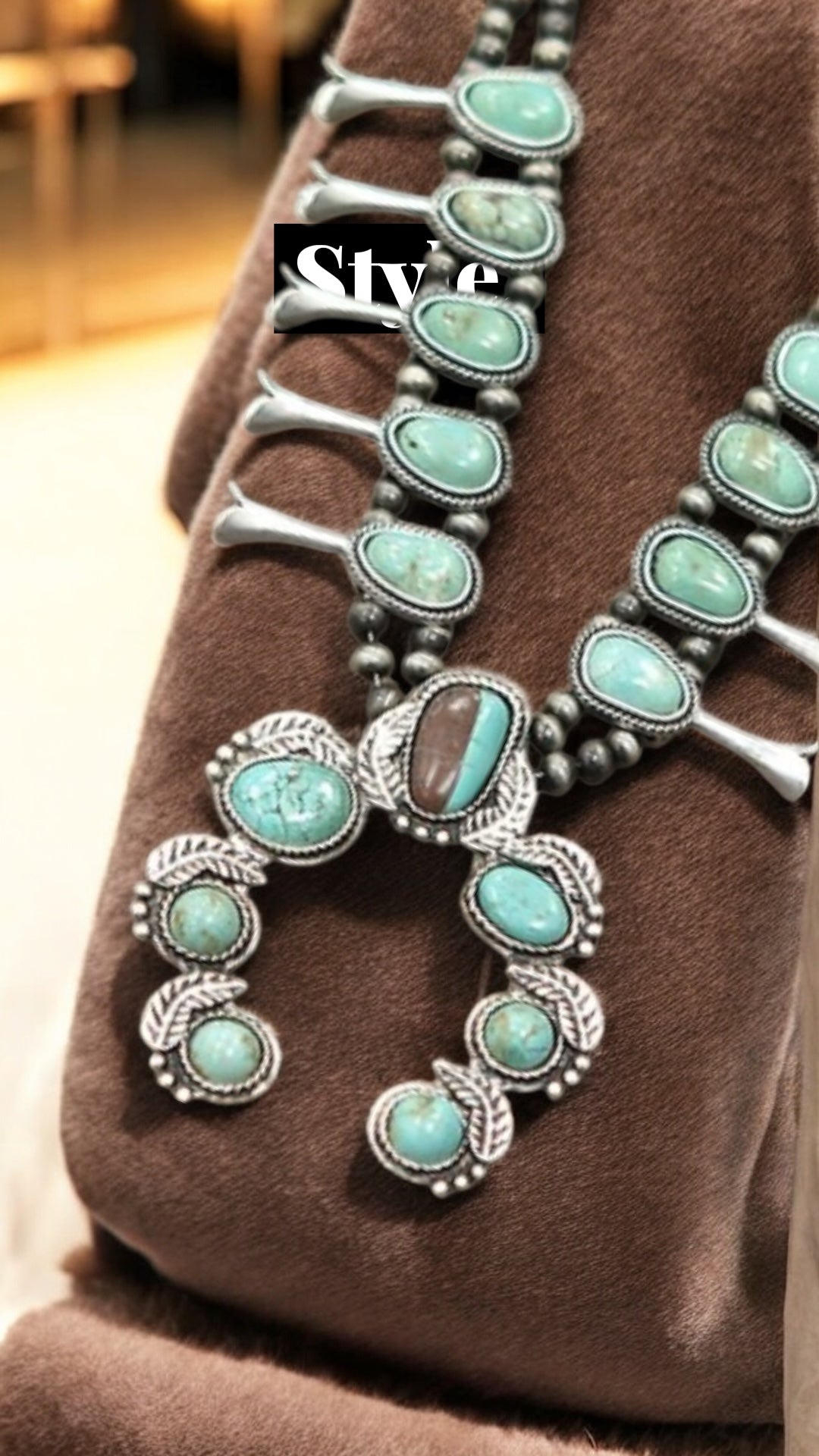 24" Long, Full Squash Blossom Turquoise Necklace, 6mm Navajo Pearl Beads, Western Boho Cowgirl Jewelry 732405