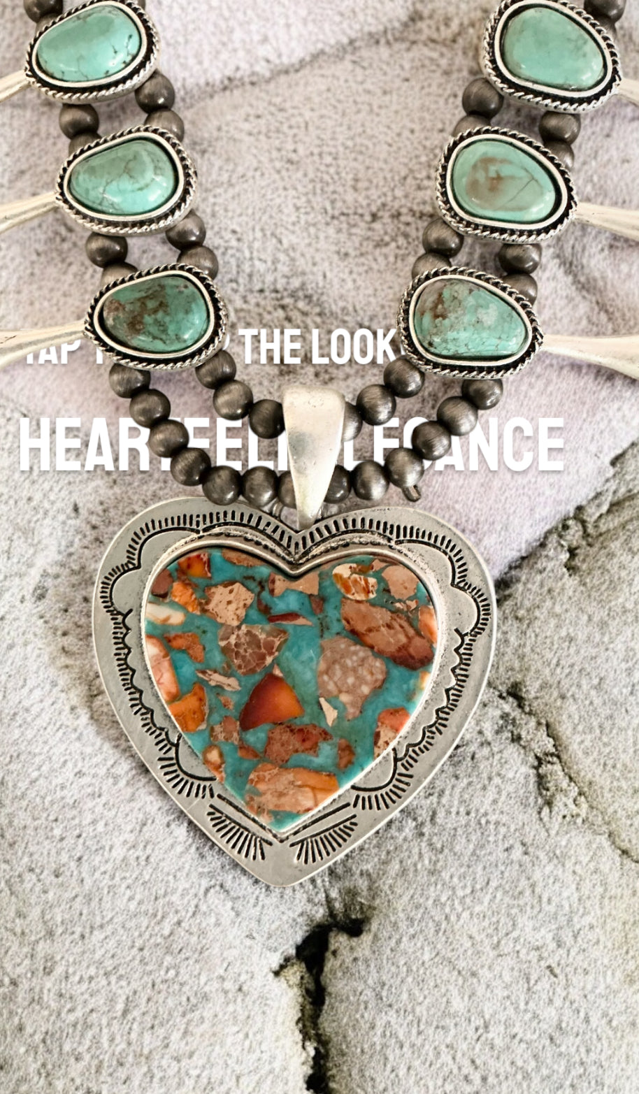 32" Long Handmade Full Squash Blossom Turquoise Necklace – Heart Pendant 732530-1