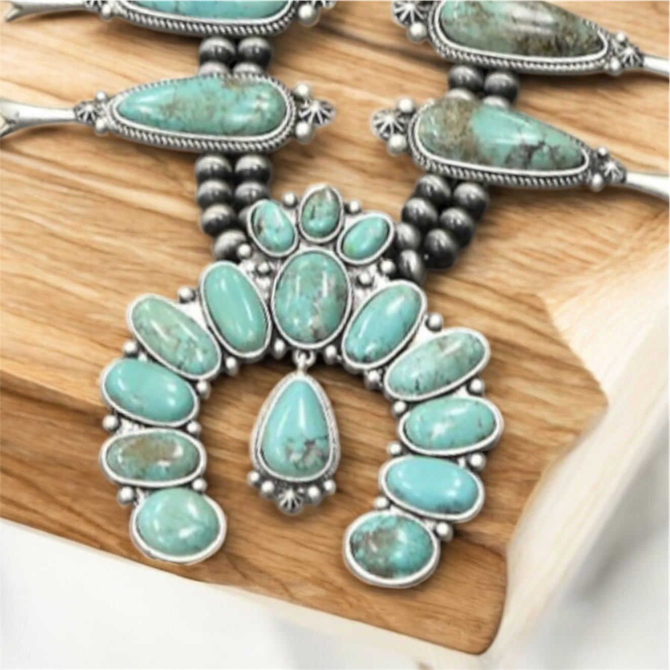 32" Long Handmade Full Squash Blossom Turquoise Necklace 732541