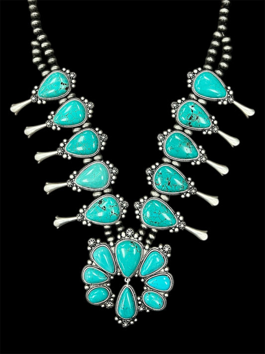 Handmade Squash Blossom Turquoise Necklace 732540