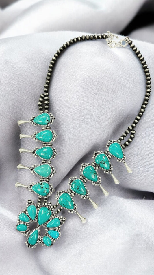 Handmade Squash Blossom Turquoise Necklace 732540