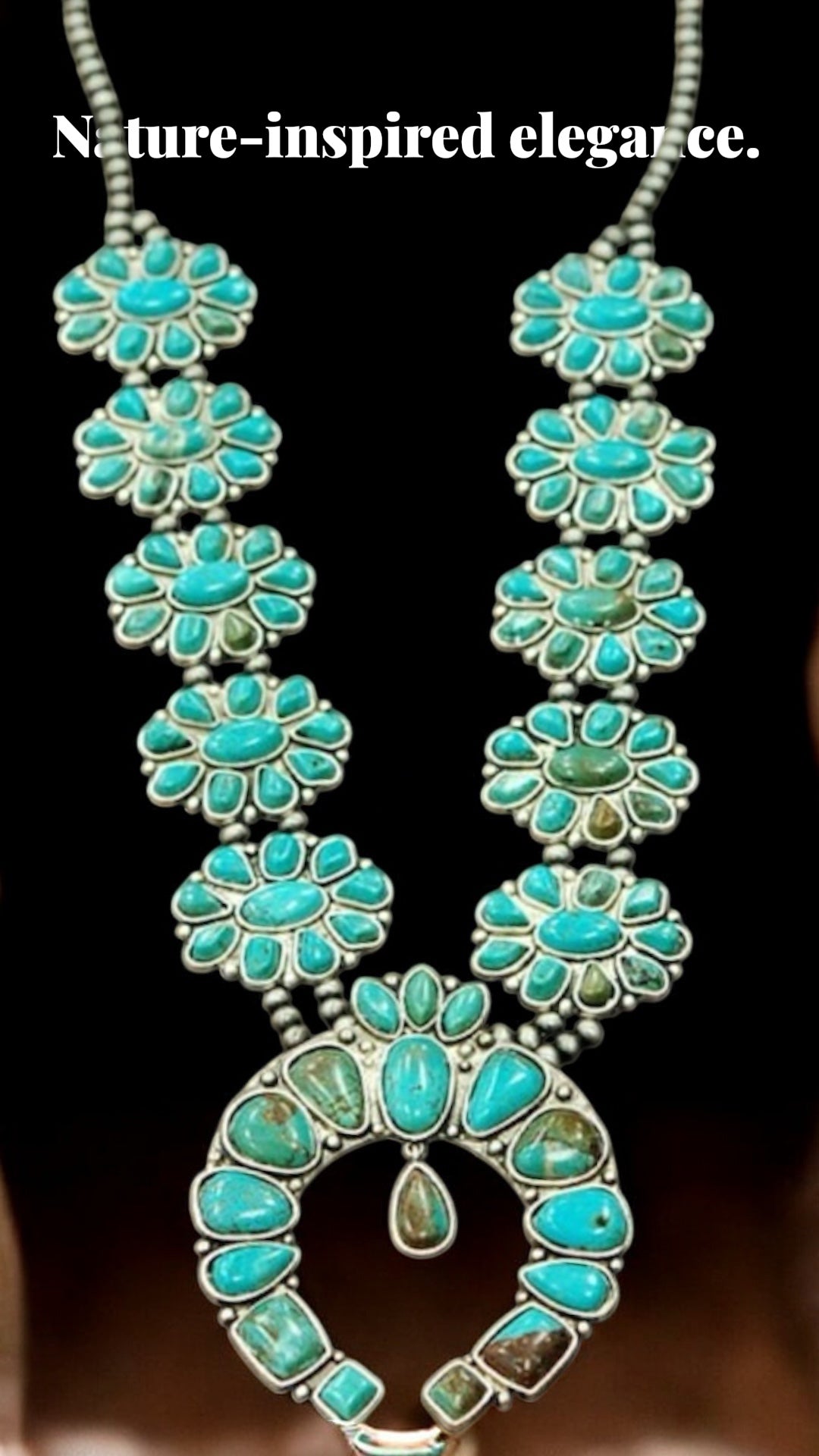32" Long Handmade Full Squash Blossom Turquoise Necklace 732541