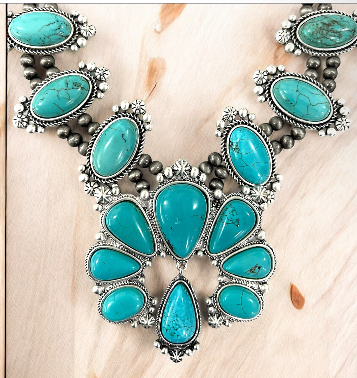 Squash Blossom Turquoise Necklace Western Navajo Style Statement Jewelry 733427-1