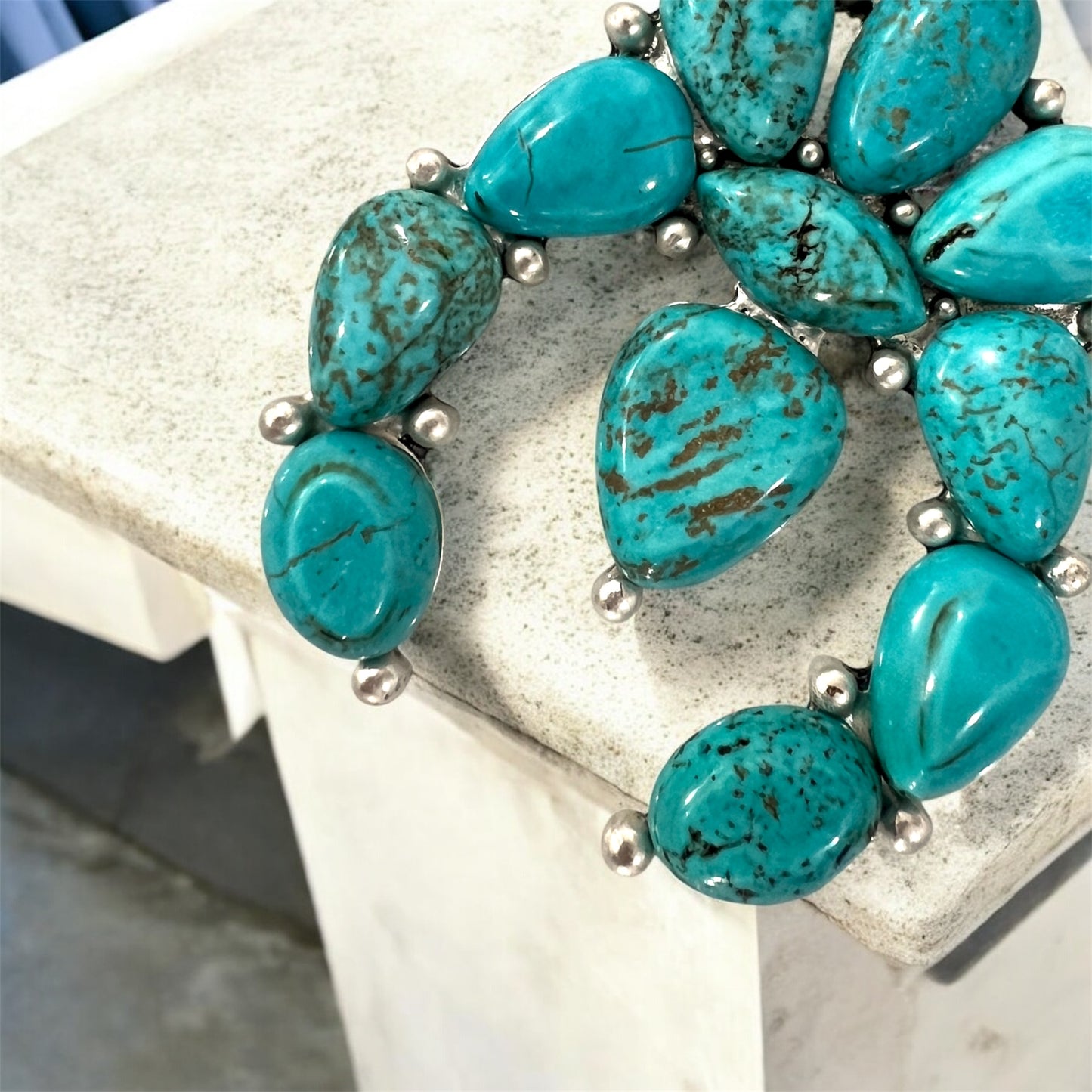 Squash Blossom Turquoise Necklace Western Navajo Style Statement Jewelry 733509-1