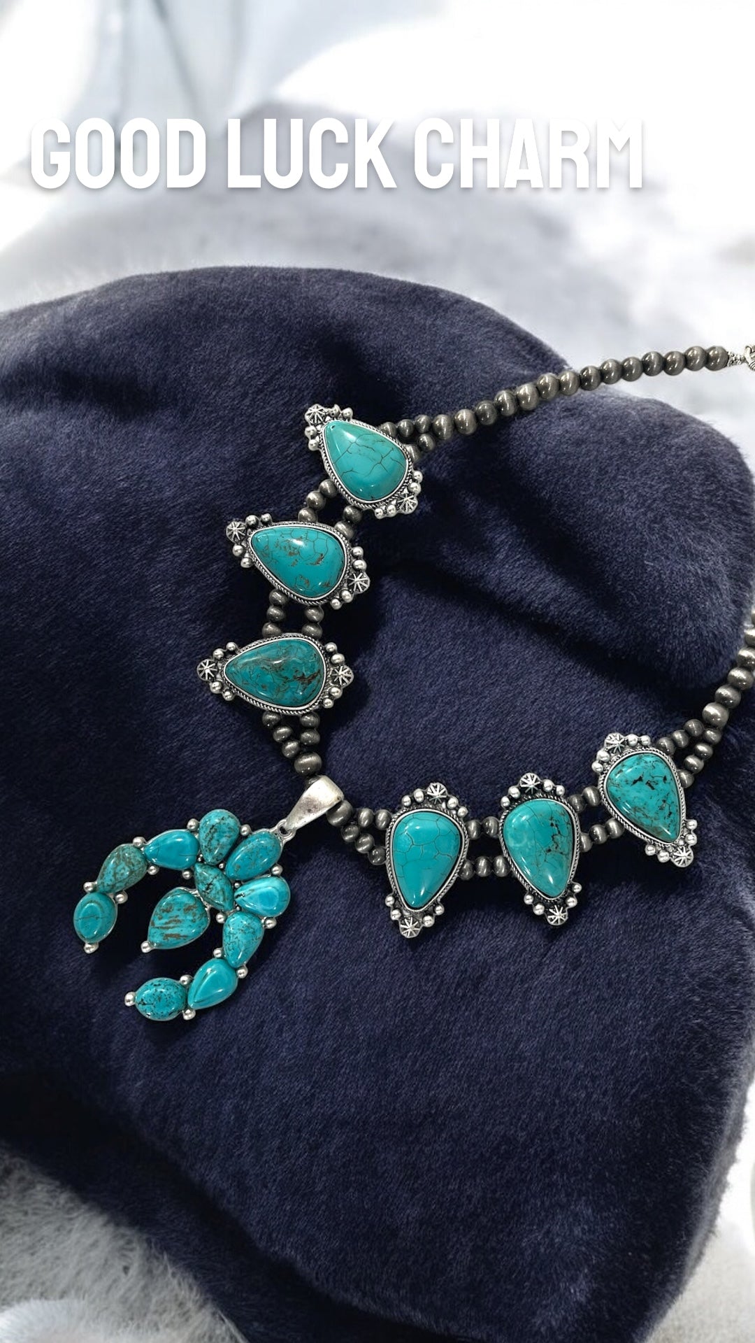 Squash Blossom Turquoise Necklace Western Navajo Style Statement Jewelry 733509-1
