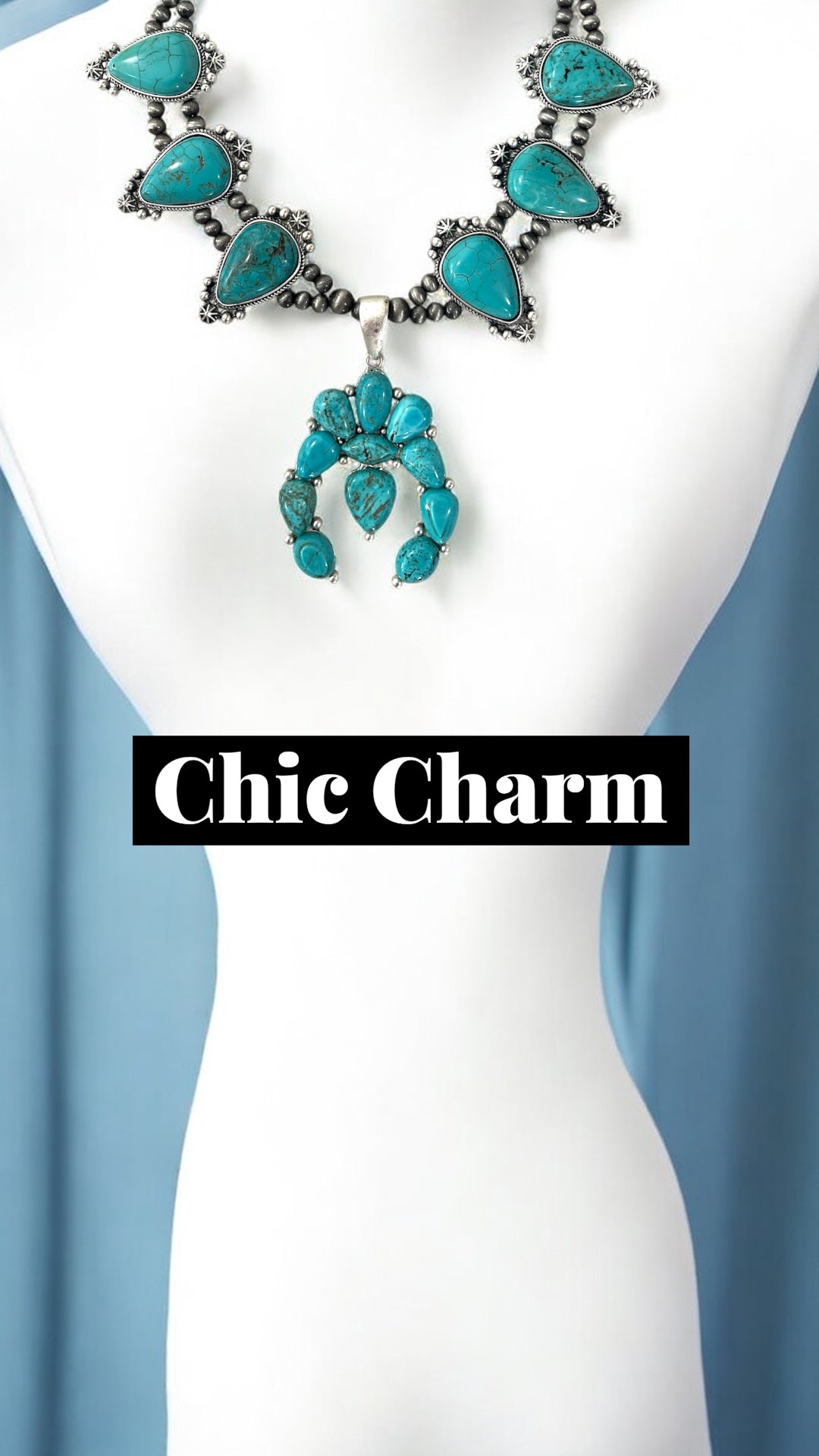 Squash Blossom Turquoise Necklace Western Navajo Style Statement Jewelry 733509-1