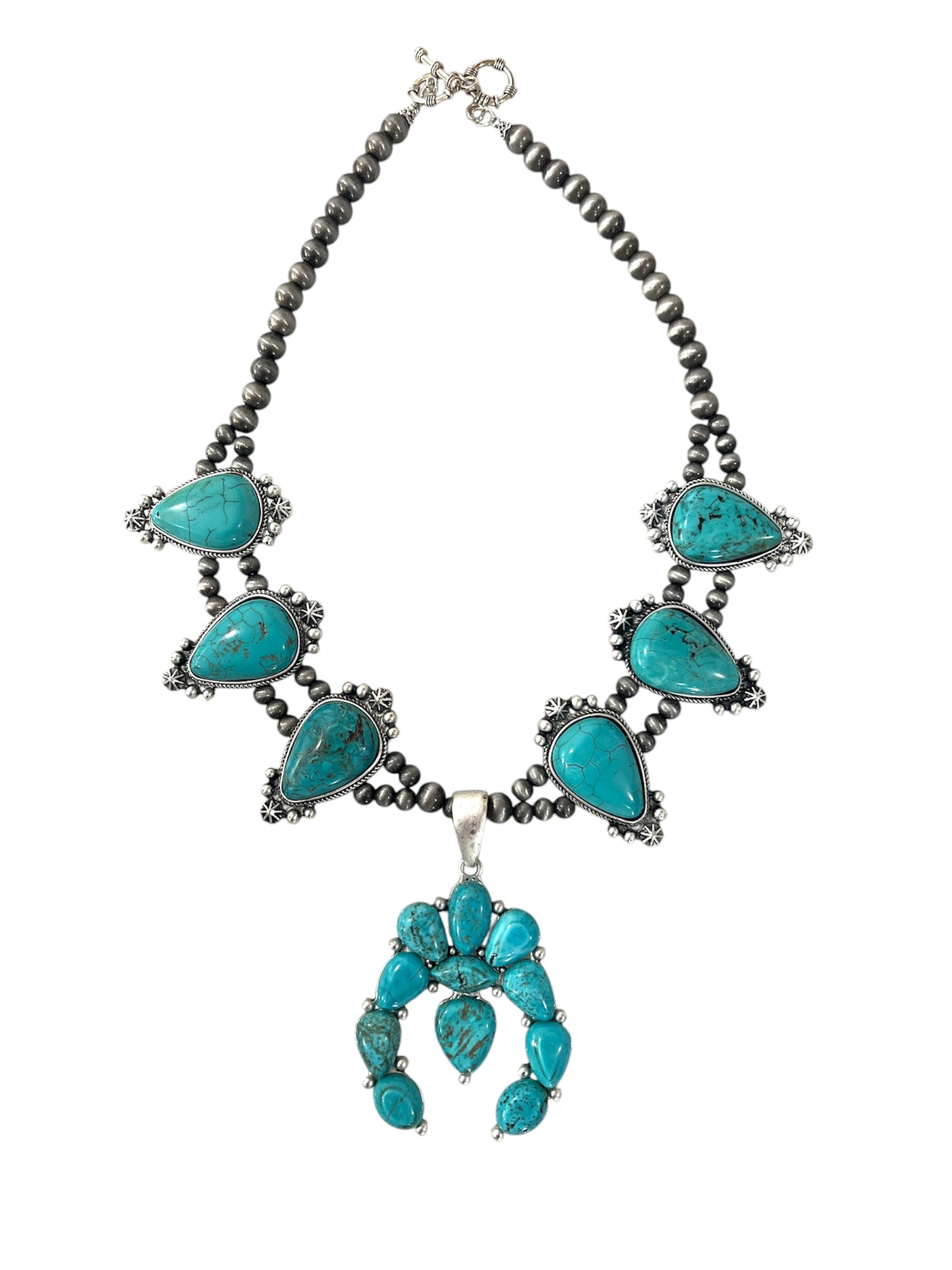 Squash Blossom Turquoise Necklace Western Navajo Style Statement Jewelry 733509-1