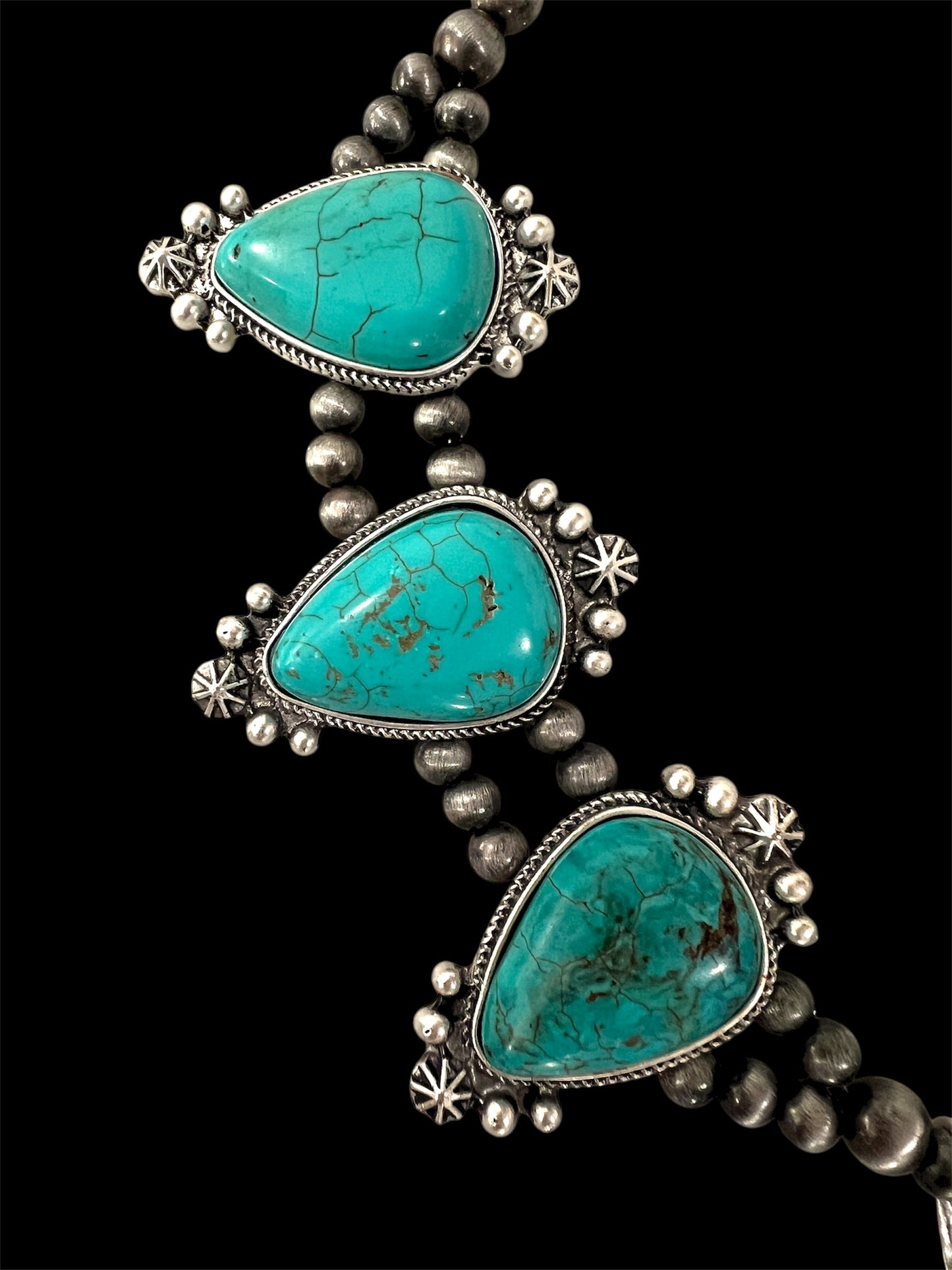 Squash Blossom Turquoise Necklace Western Navajo Style Statement Jewelry 733509-1