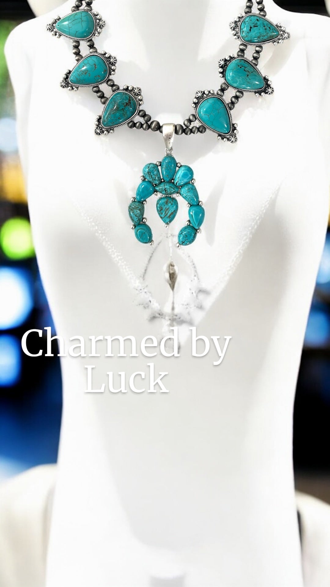 Squash Blossom Turquoise Necklace Western Navajo Style Statement Jewelry 733509-1