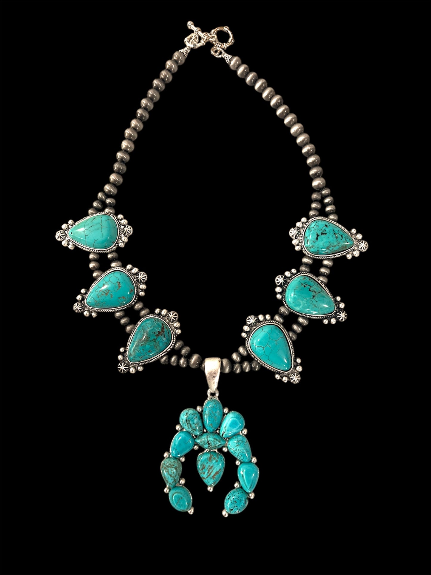 Squash Blossom Turquoise Necklace Western Navajo Style Statement Jewelry 733509-1