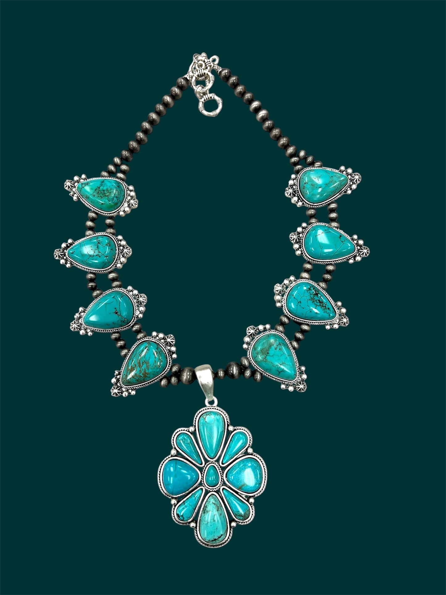 Handmade Squash Blossom Turquoise Necklace 733509