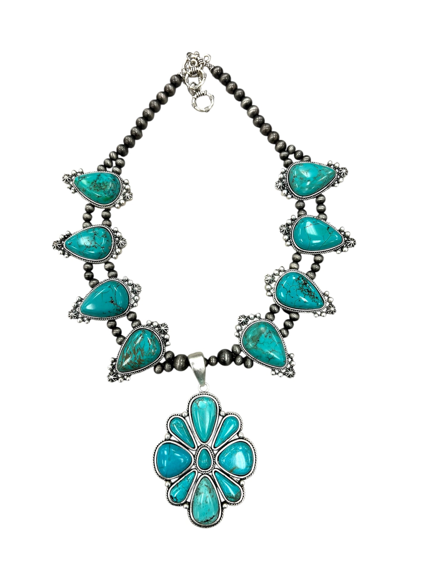 Handmade Squash Blossom Turquoise Necklace 733509
