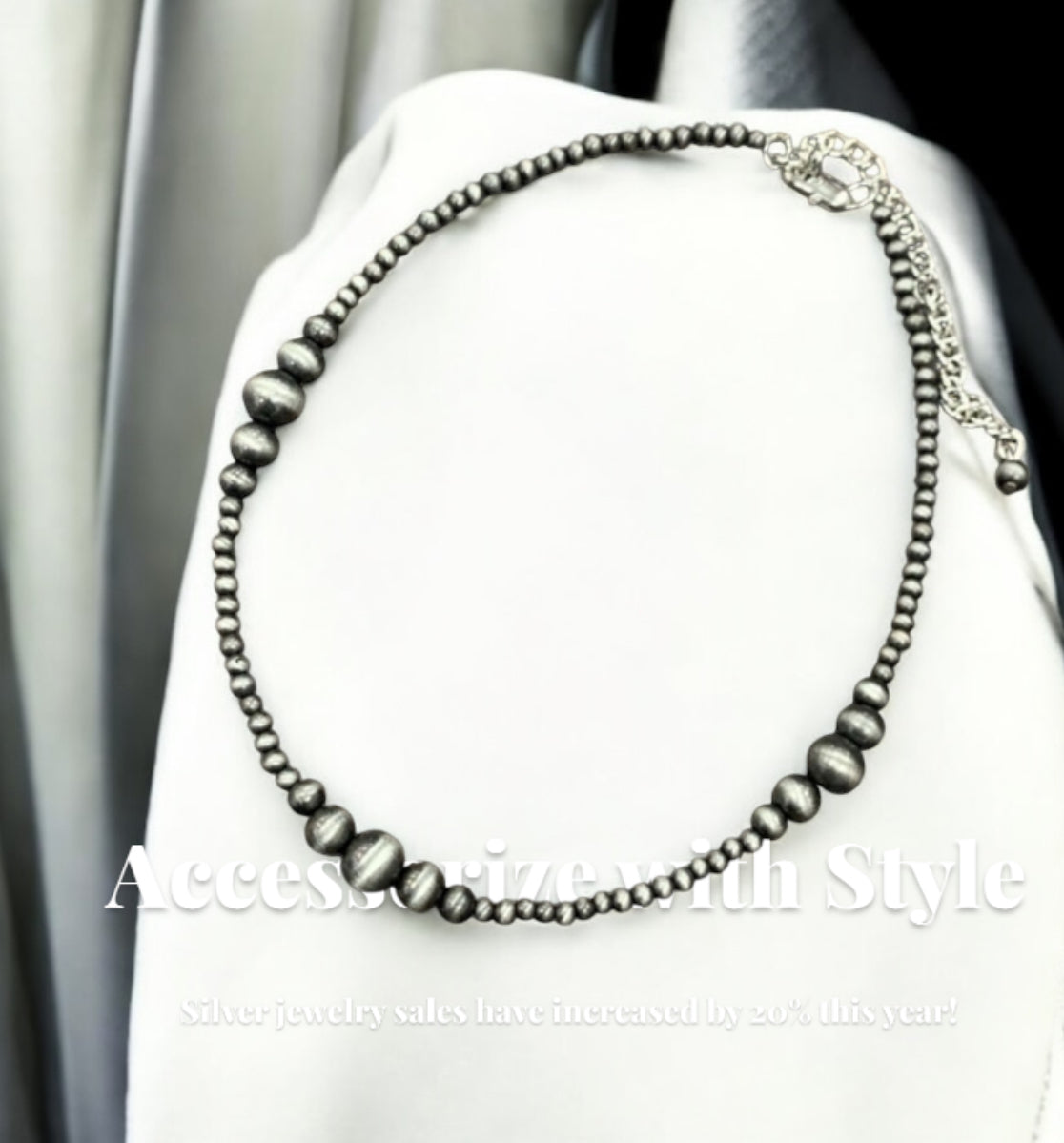 15" to 20" Long, Handmade Clustered Navajo Bead Necklace 733885