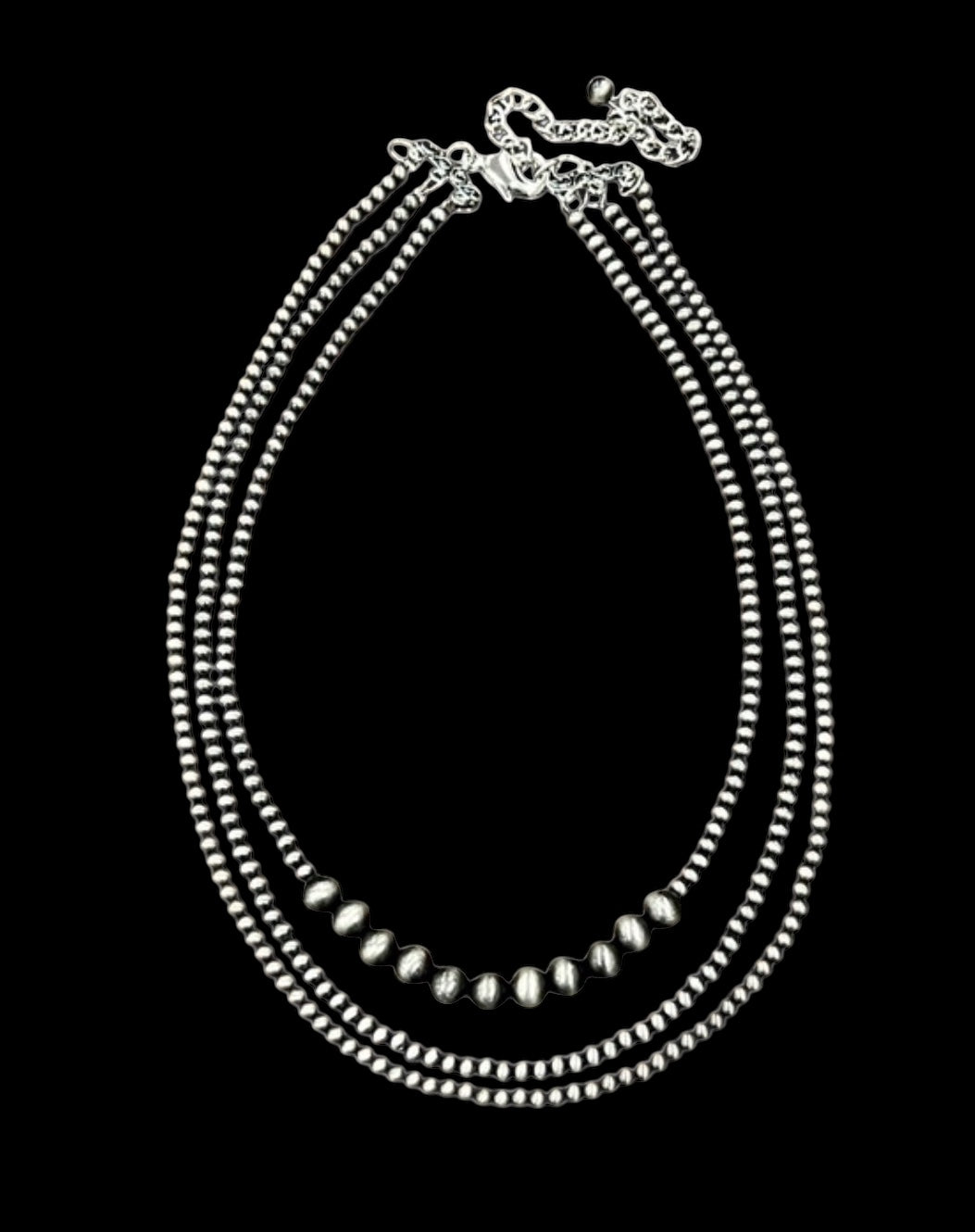 17" to 22" Long, Handmade 3-Strand Navajo Bead Necklace 733886