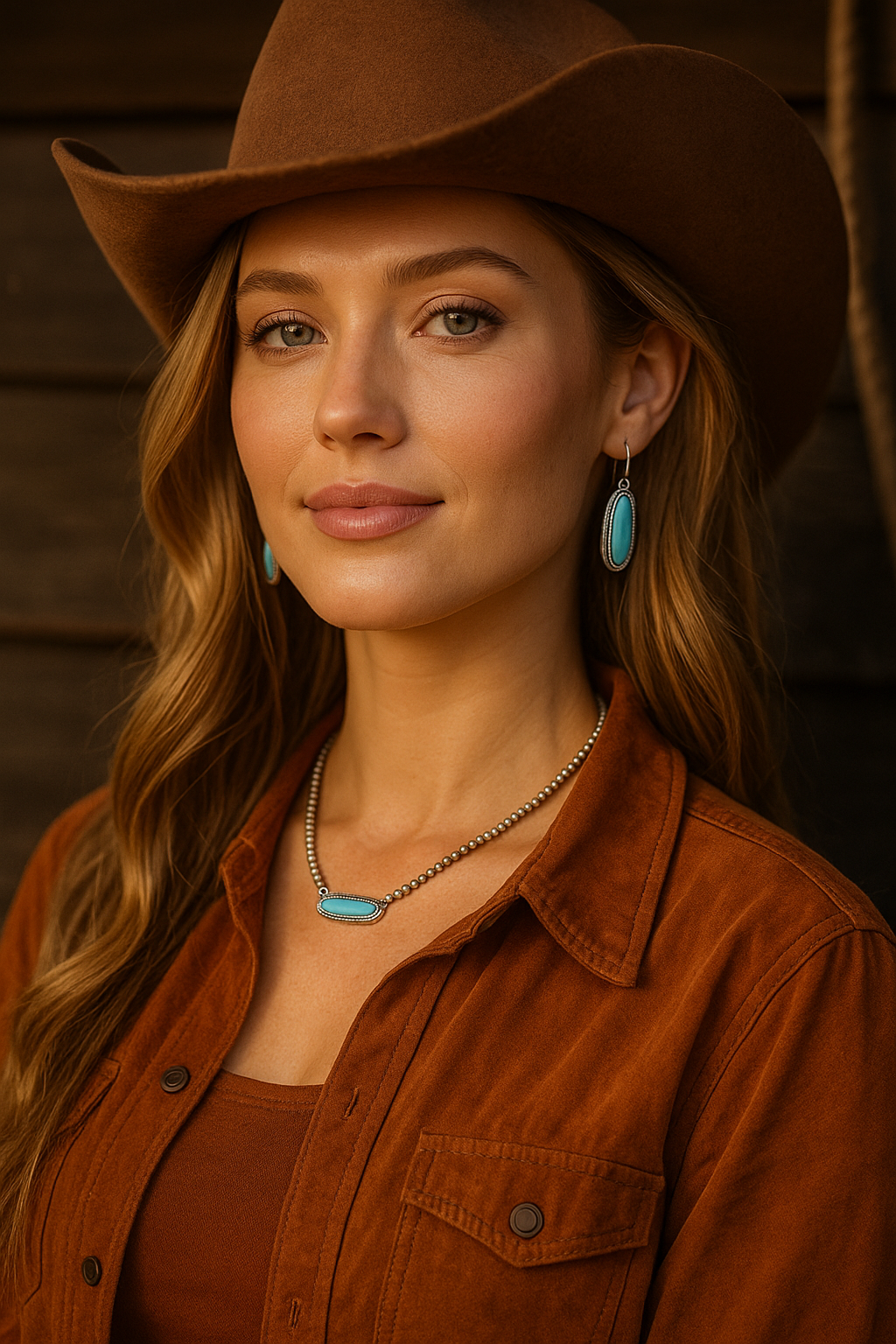 Handmade 4mm Navajo Bead Necklace Set  With Genuine Turquoise Pendant & Matching Earrings 736148