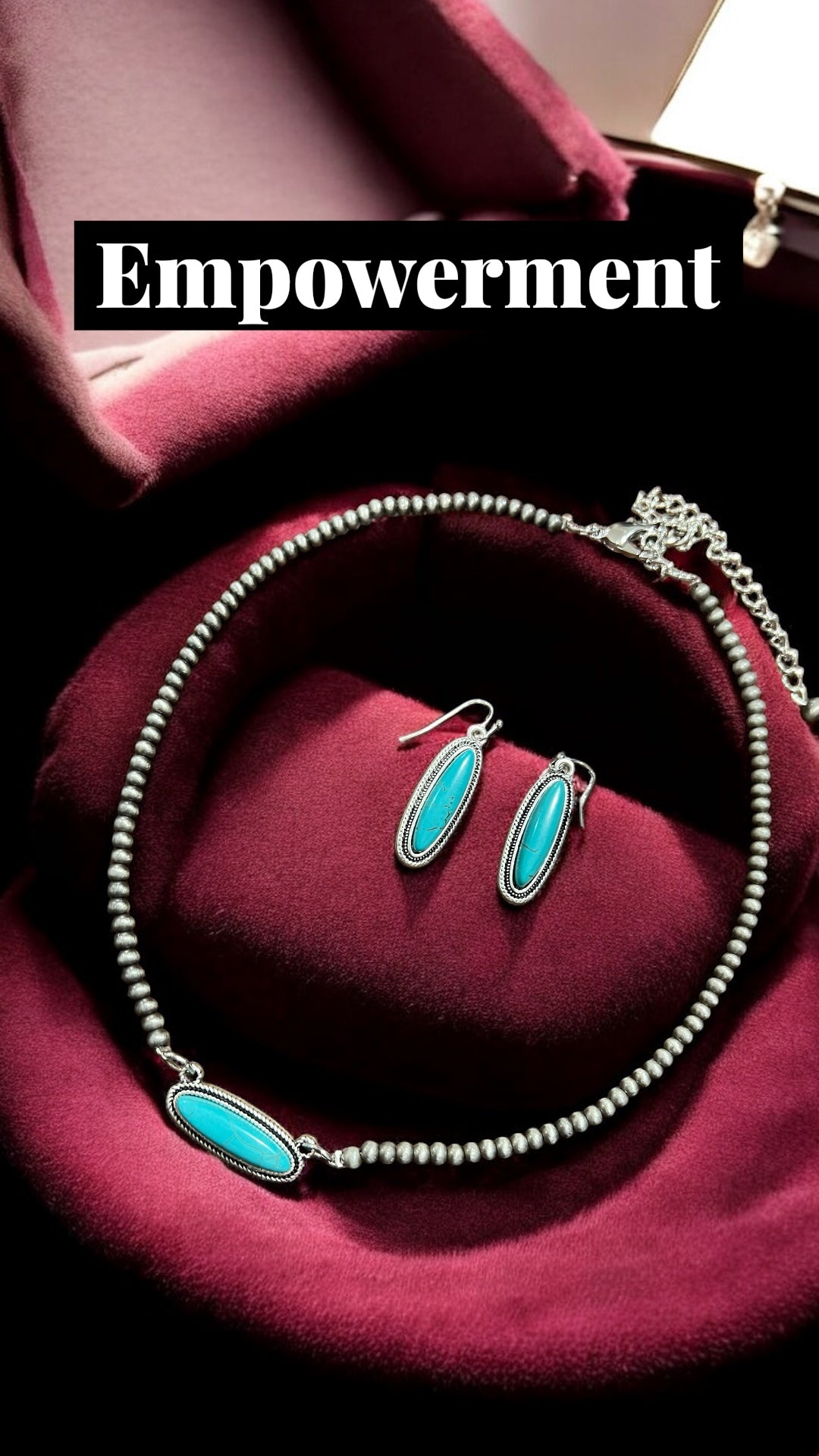 Handmade 4mm Navajo Bead Necklace Set  With Genuine Turquoise Pendant & Matching Earrings 736148