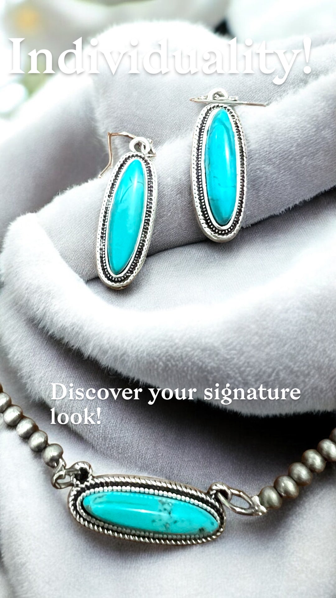 Handmade 4mm Navajo Bead Necklace Set  With Genuine Turquoise Pendant & Matching Earrings 736148