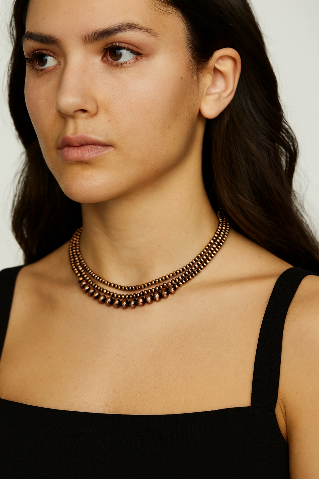 17" to 22" Long, Handmade 3-Strand Copper Navajo Bead Necklace 736408