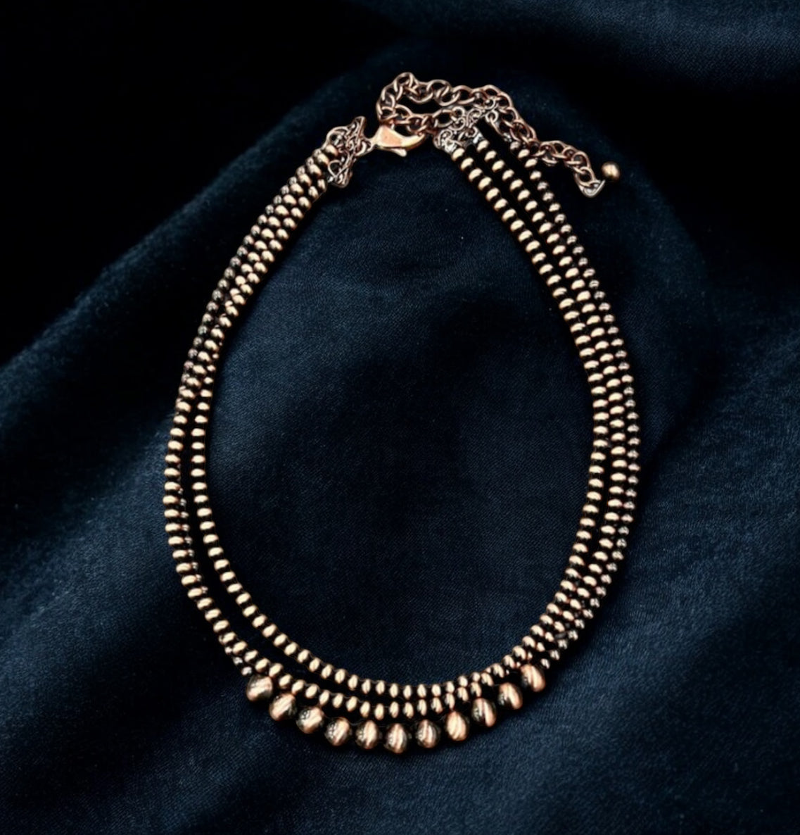 17" to 22" Long, Handmade 3-Strand Copper Navajo Bead Necklace 736408