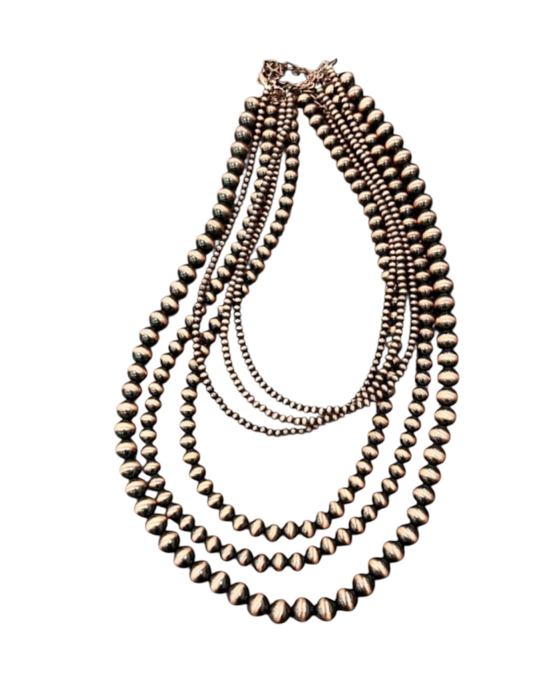 Long, Handmade 6-Strand Copper Navajo Bead Necklace, Layered Western Cowgirl Jewelry, Boho Southwestern Statement Necklace736611