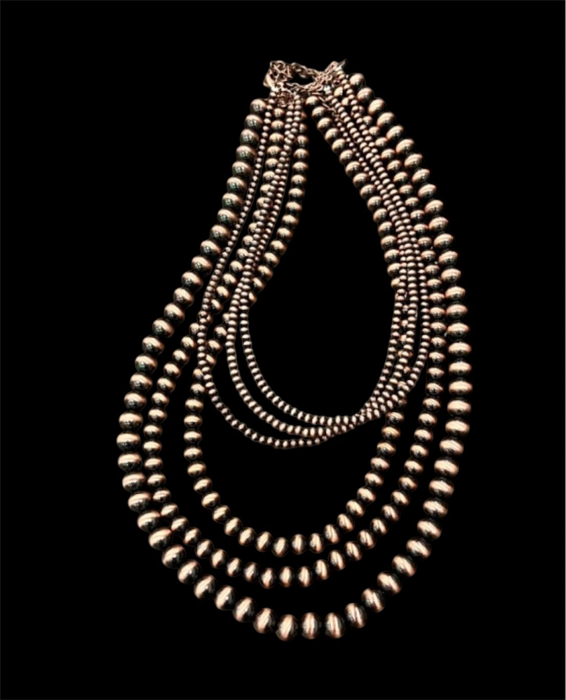 Long, Handmade 6-Strand Copper Navajo Bead Necklace, Layered Western Cowgirl Jewelry, Boho Southwestern Statement Necklace736611