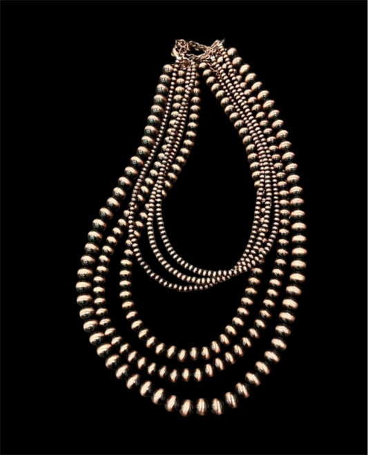 Long, Handmade 6-Strand Copper Navajo Bead Necklace, Layered Western Cowgirl Jewelry, Boho Southwestern Statement Necklace736611