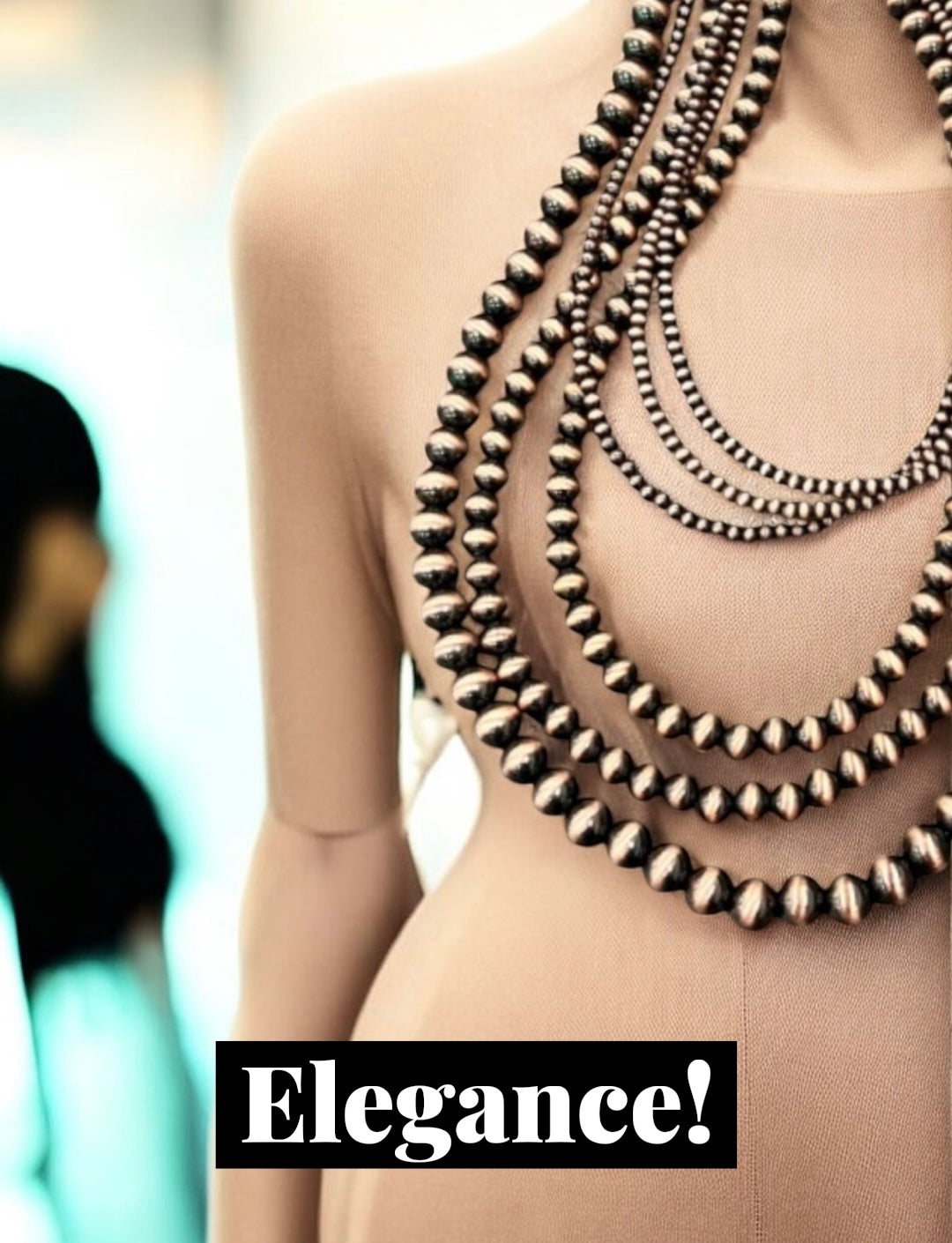 Long, Handmade 6-Strand Copper Navajo Bead Necklace, Layered Western Cowgirl Jewelry, Boho Southwestern Statement Necklace736611