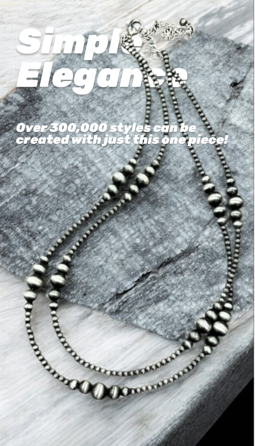 22" to 27" Long, Handmade 2-Strand Clustered Navajo Bead Necklace 736907