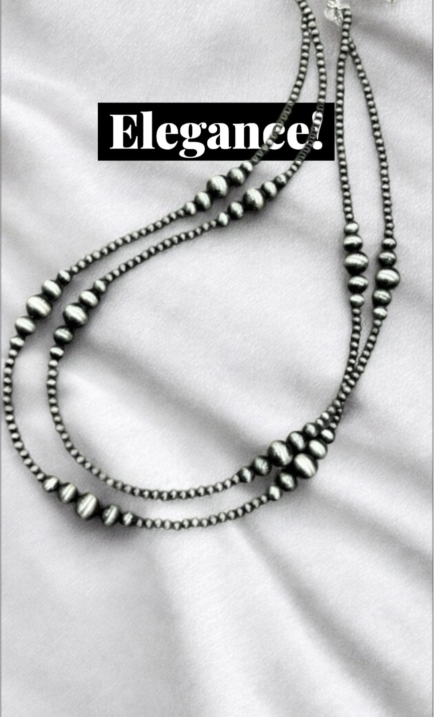 22" to 27" Long, Handmade 2-Strand Clustered Navajo Bead Necklace 736907