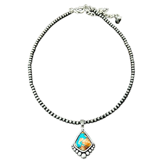15" to 20" Long, Tiny 4mm Navajo Bead Necklace with 1.2" Navajo Gemstone Pendant – Handmade, Lightweight, Western Jewelry 737422