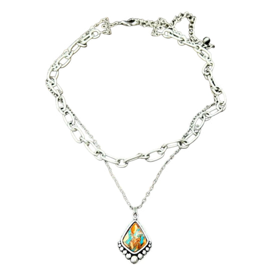 16" to 21" Long, 2-Strand Gemstone Necklace – Layered Chains with 1.2" Pendant, Western Jewelry, Hypoallergenic 737429