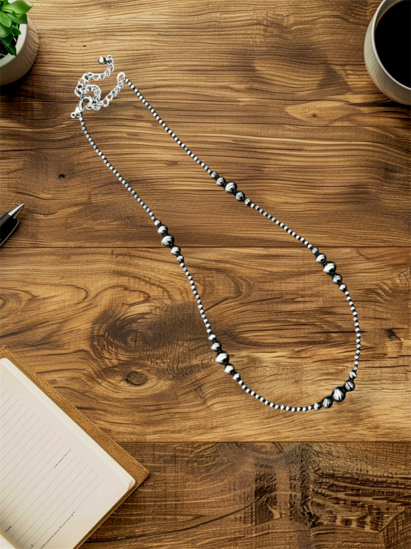 22" to 27" Long, Handmade Clustered Polish Navajo Bead Necklace – 4mm to 10mm Beads, Lightweight, Western Jewelry 738101