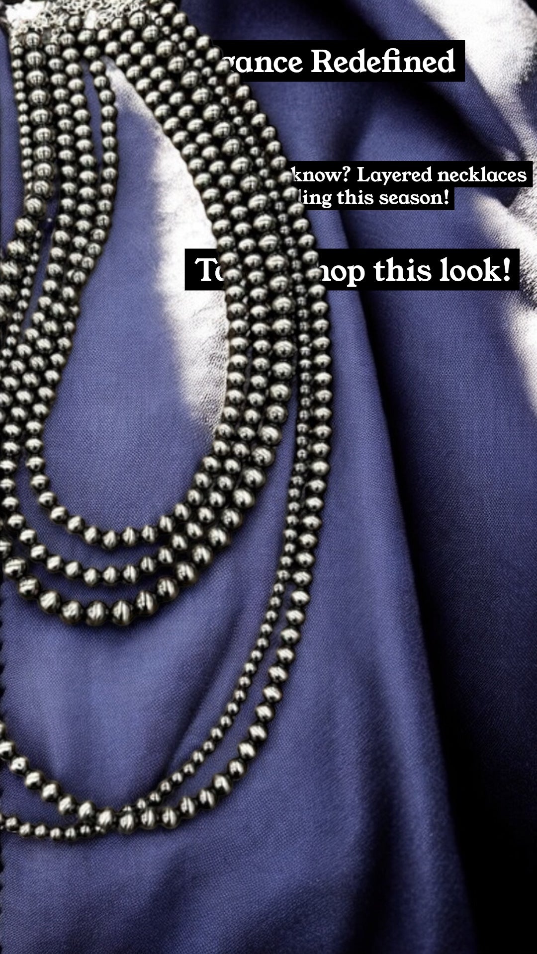 Handmade 5-Strand Polish Navajo Bead Necklace, 30"–35" Long Layered Silver Bead Western Cowgirl Jewelry, Boho Rodeo Statement Necklace738214