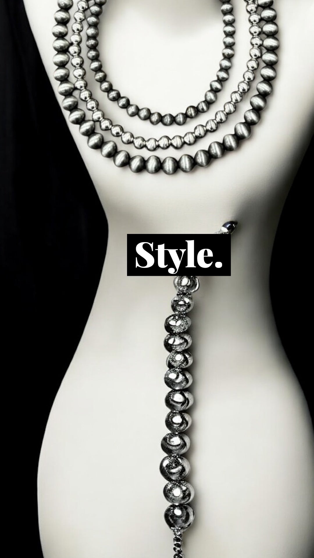 Handmade 3-Strand Silver & Navajo Bead Necklace, Western Boho Cowgirl Jewelry, Layered Polished Silver Bead Necklace 738350