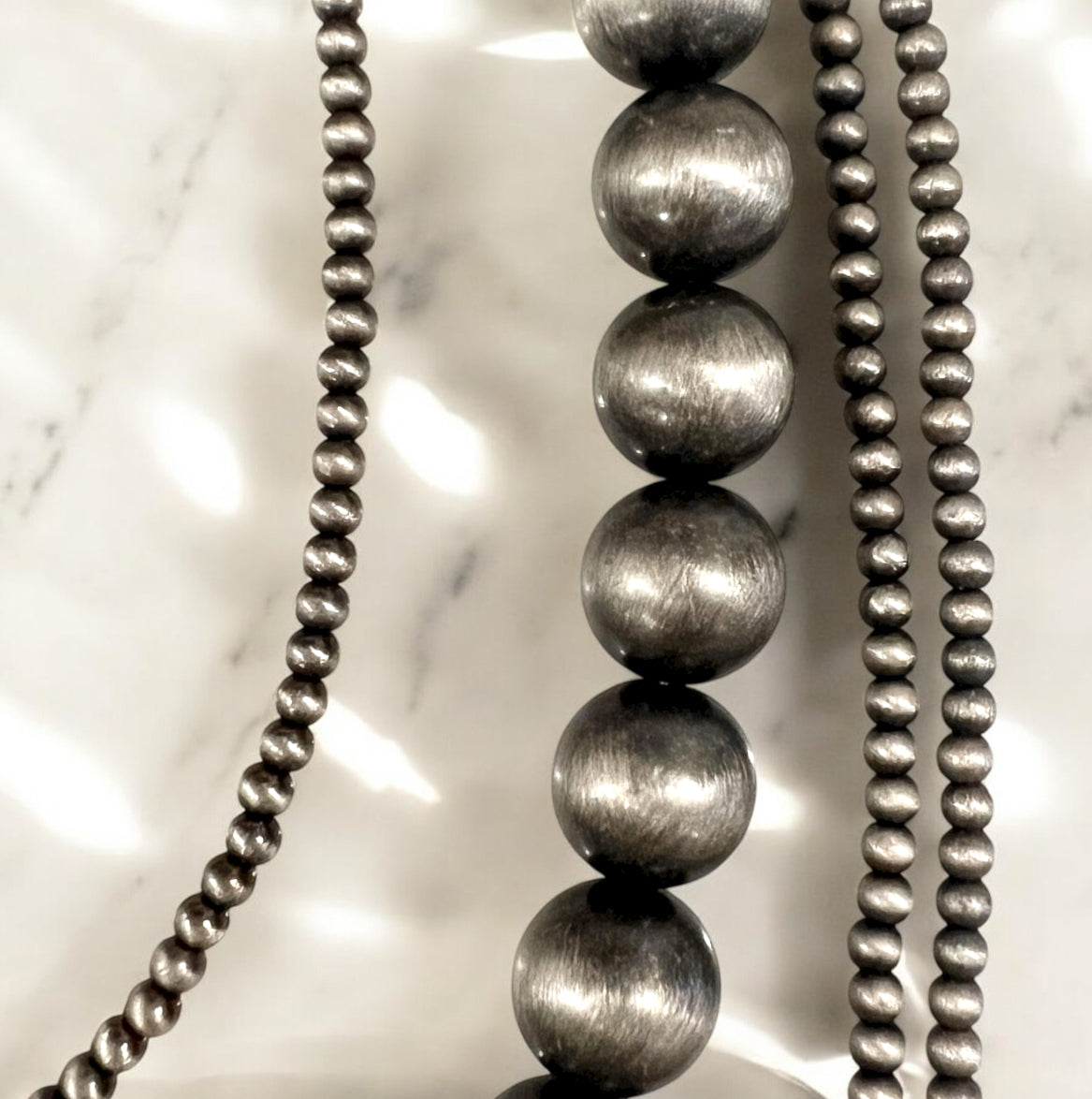 30" to 35" Long Handmade 4-Strand Navajo Bead Necklace – 4mm & 14mm Beads 738865