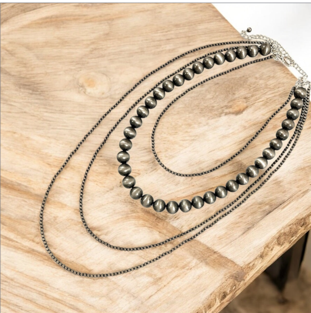 30" to 35" Long Handmade 4-Strand Navajo Bead Necklace – 4mm & 14mm Beads 738865