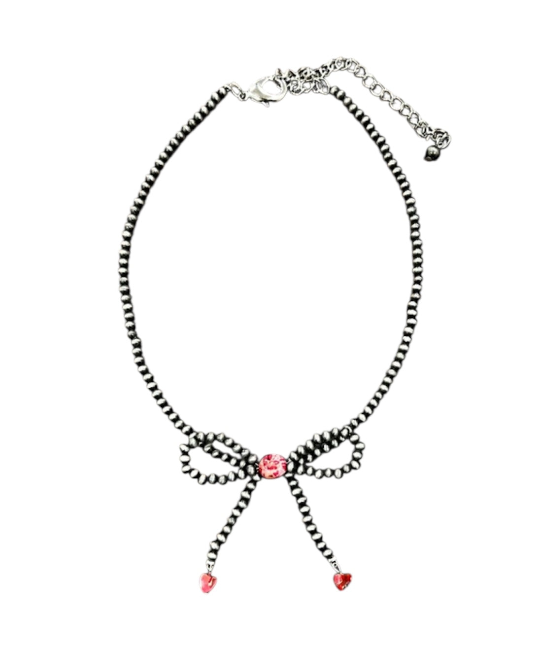 15" to 20" Long, Handmade Bow Navajo Bead & Gemstone Necklace – Tiny 4mm Beads, Heart & Rondelle Stones, Lightweight, Western Jewelry 939091