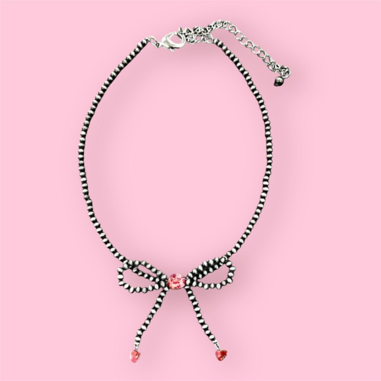 15" to 20" Long, Handmade Bow Navajo Bead & Gemstone Necklace – Tiny 4mm Beads, Heart & Rondelle Stones, Lightweight, Western Jewelry 939091