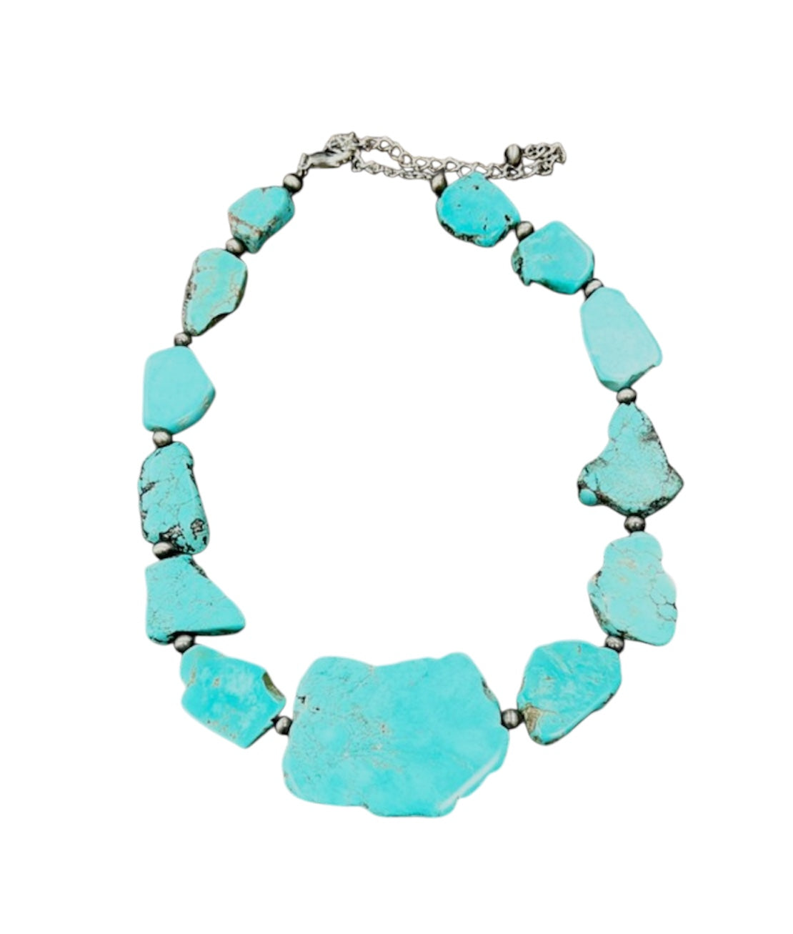 Handmade Graduated Slab Turquoise Necklace | 18" to 23" Long Natural Stone Western Boho Statement Jewelry739362