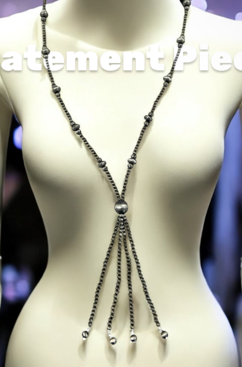 31" to 36" Long, Handmade Clustered Navajo Bead Tassel Necklace739367