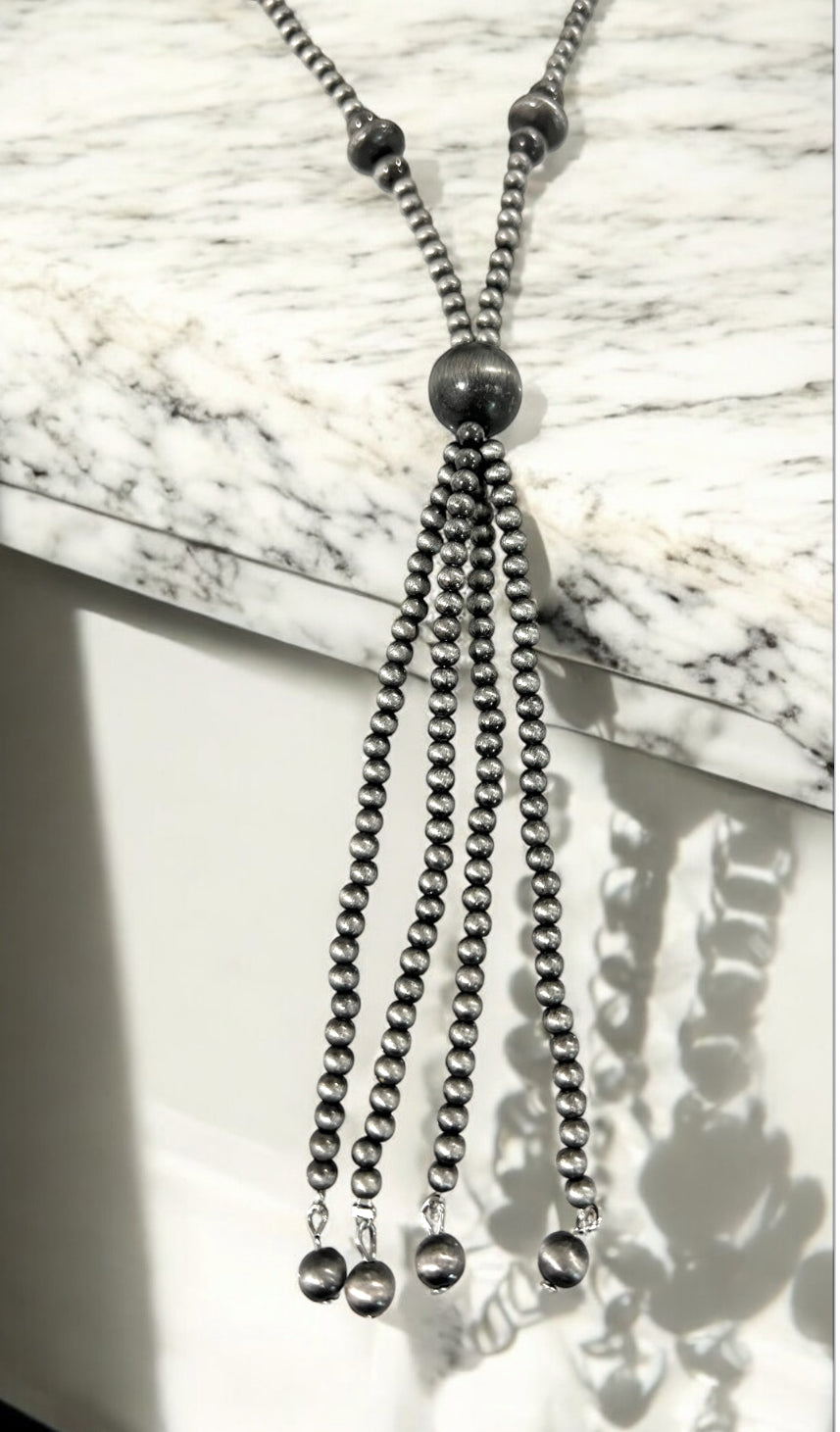 31" to 36" Long, Handmade Clustered Navajo Bead Tassel Necklace739367