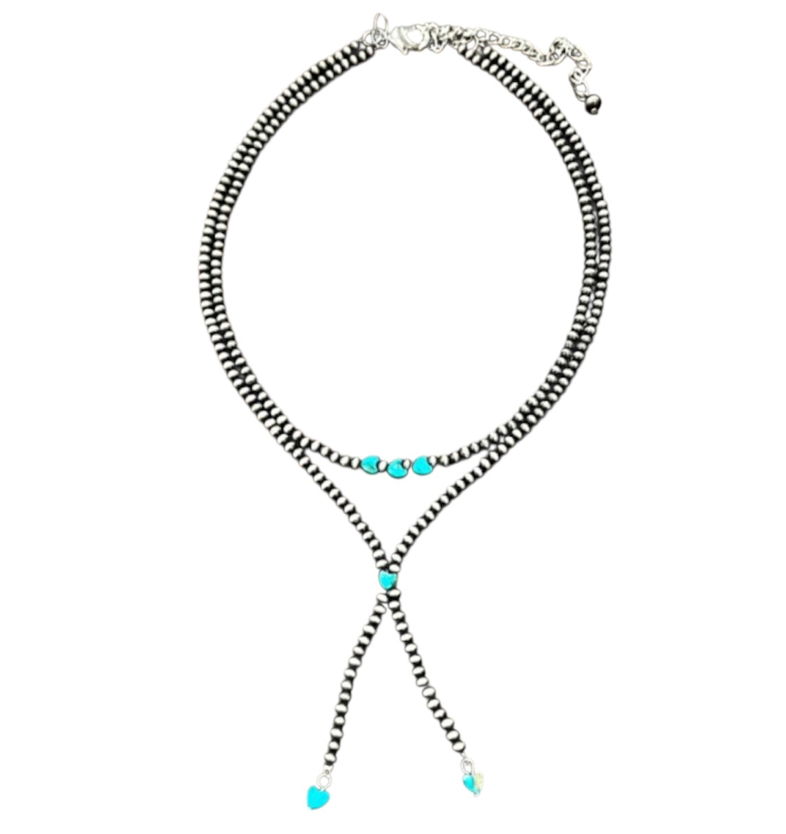 18" to 23" Long, Handmade 2-Strand Navajo Bead Necklace with Heart Gemstone 739467