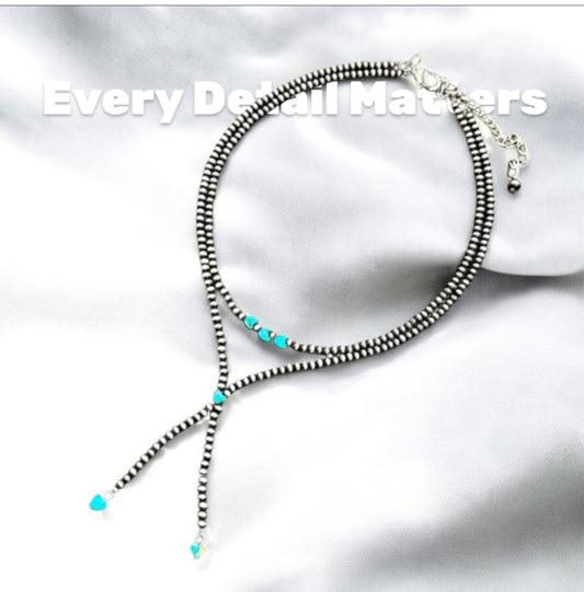 Handmade 2-Strand Navajo Bead Necklace with Heart Gemstone 739467