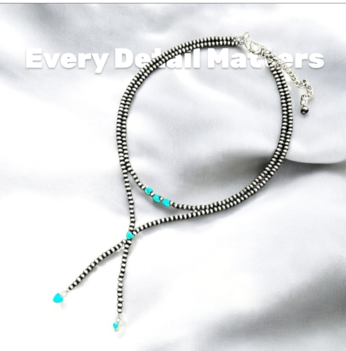 18" to 23" Long, Handmade 2-Strand Navajo Bead Necklace with Heart Gemstone 739467