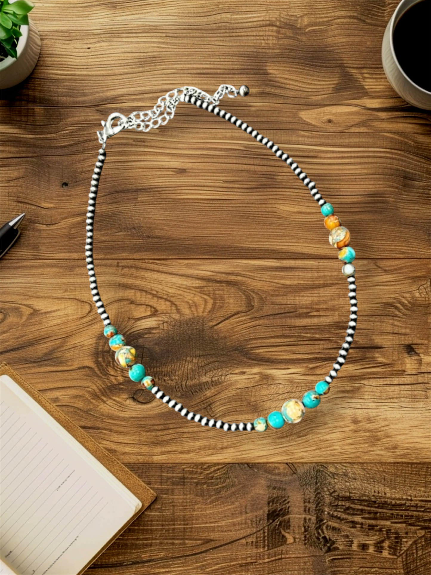 15" to 20" Long, Handmade Navajo Clustered Gemstone Necklace – 4mm to 10mm Beads, Lightweight, Western Jewelry 739537
